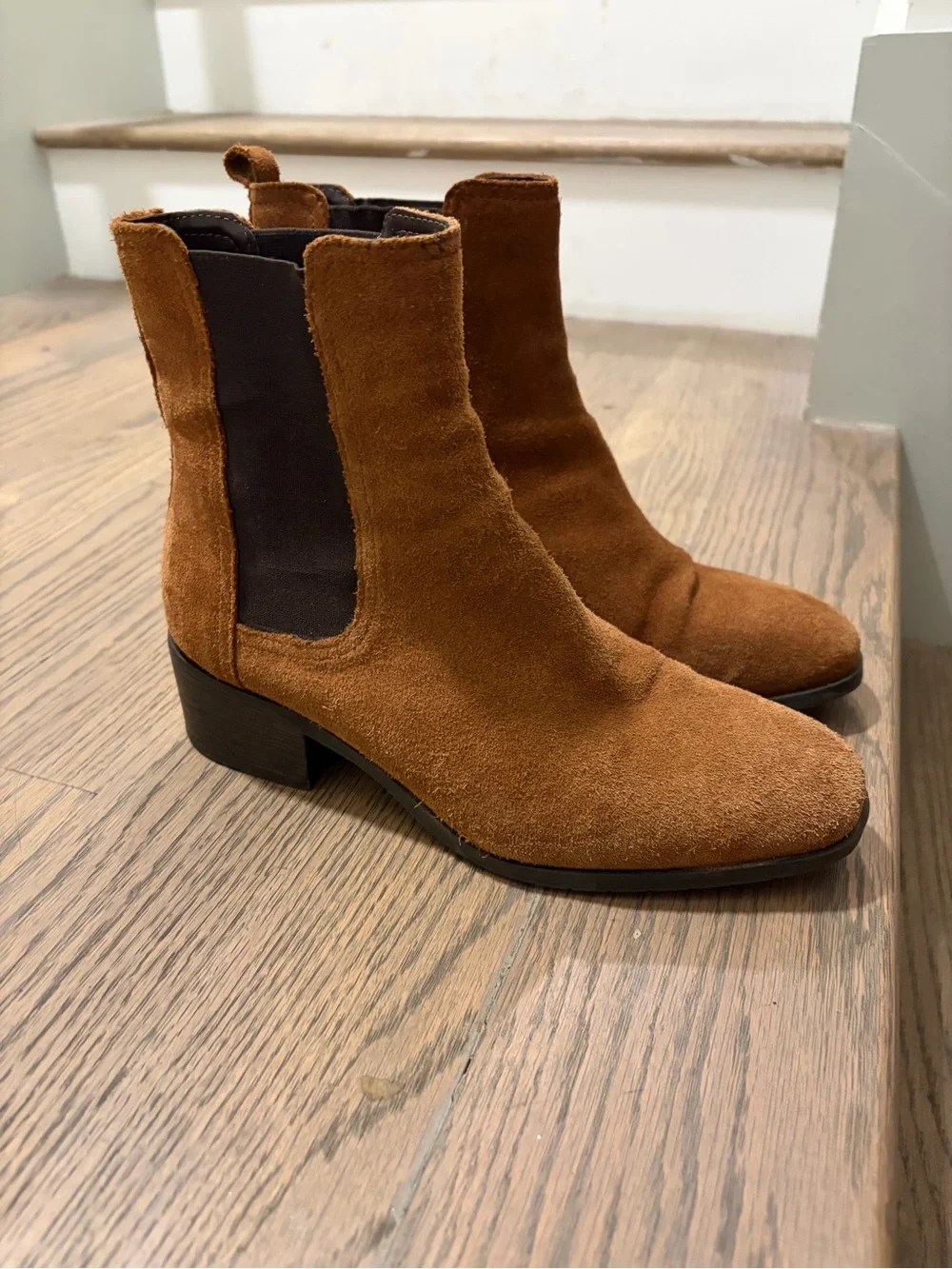Kenneth Cole Reaction Suede Chelsea Ankle Boots in Cognac Brown